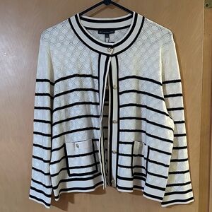Adrianna Papell White and Black Striped Cardigan